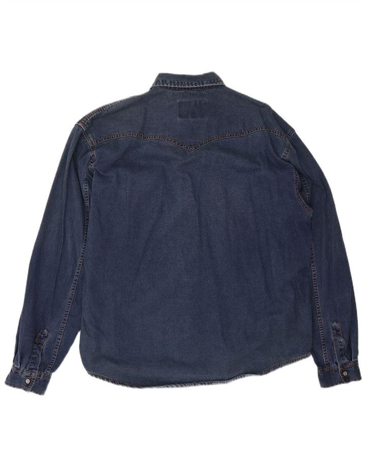 Vintage Herre Loose Fit Denim Shirt Medium Blue Bomuld