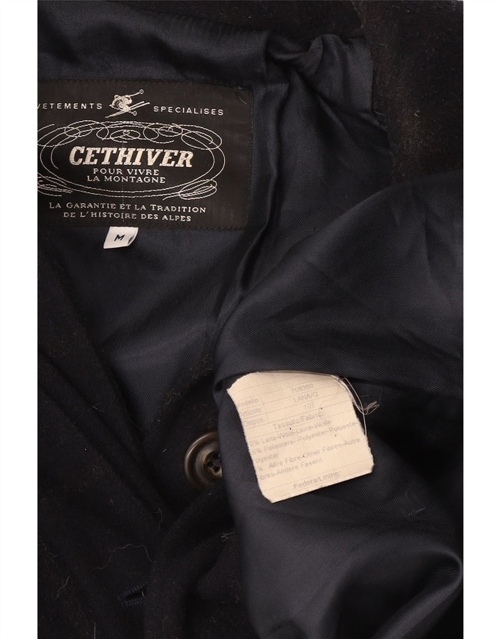 Vintage Dame Ski Overfrakke UK 14 Medium Navy Blue Check Wool