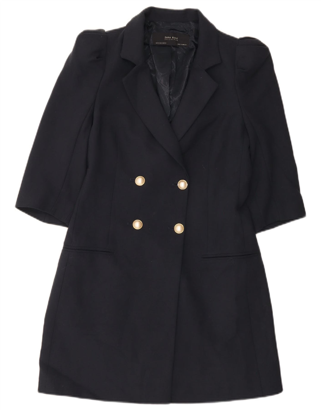 Zara Dame Longline Double Breasted Blazer Jacket UK 12 Medium Navy Blue