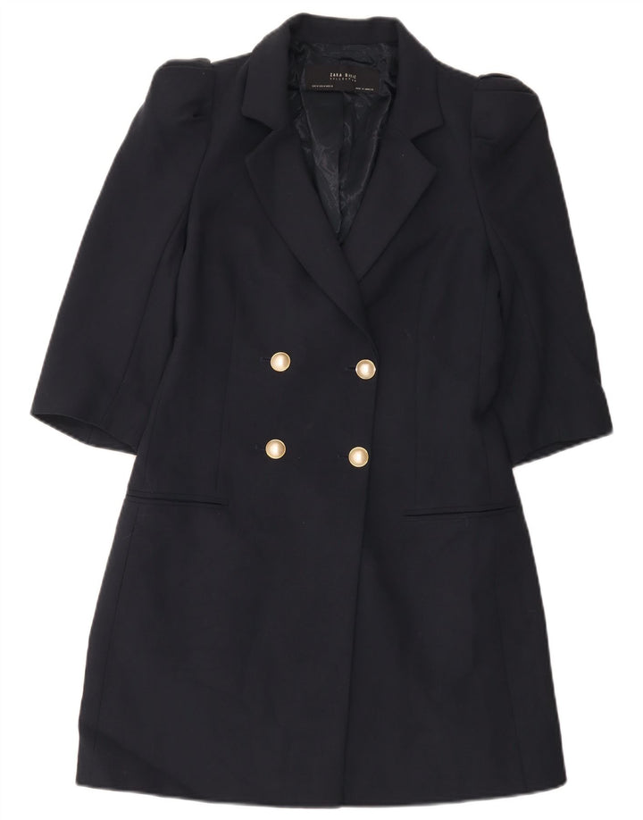 Zara Dame Longline Double Breasted Blazer Jacket UK 12 Medium Navy Blue