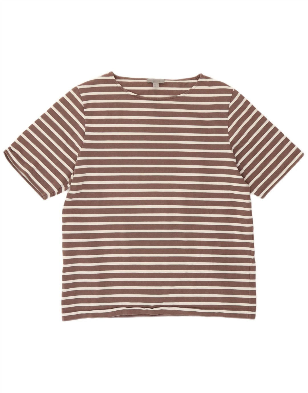Cos Dame T-Shirt Top UK 14 Medium Brun Stribet Bomuld