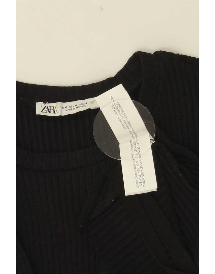 Zara Womens Sleeveless Crop Top UK 12 Medium Black Bomuld