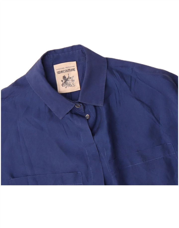 SEMICOUTURE Kortærmet skjortebluse til kvinder UK 18 XL Blå Silke