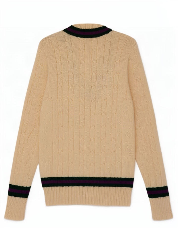 Vintage herre V-hals sweater Small Beige Colourblock