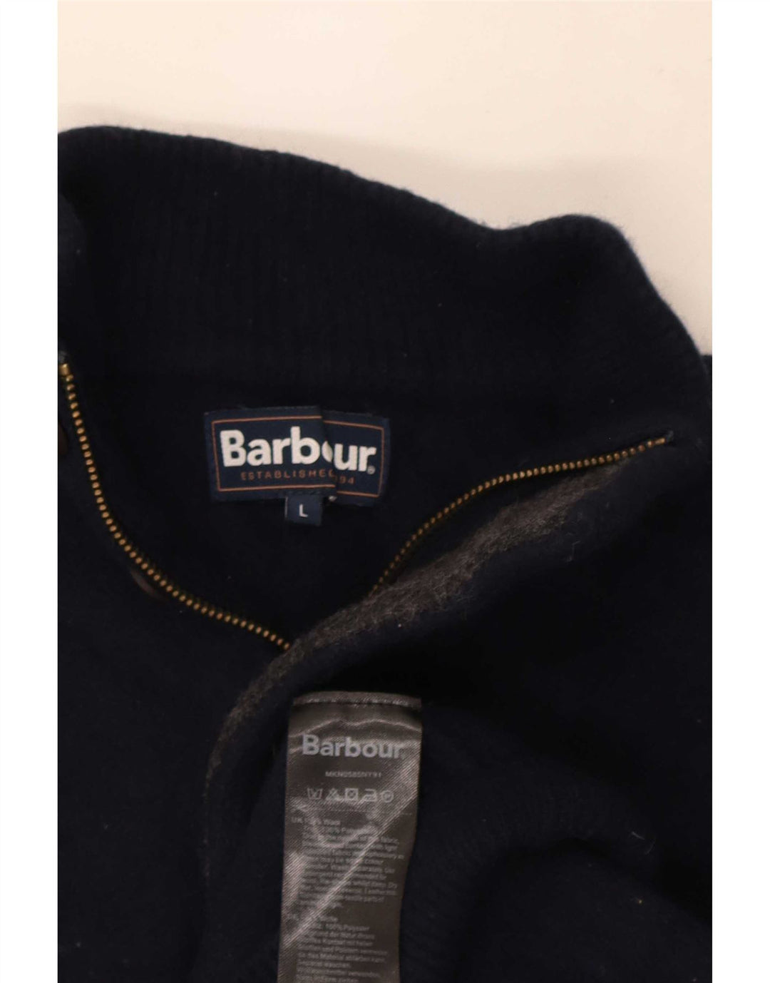 Barbour Herre Zip Neck Jumper Sweater Large Navy Blue Uld