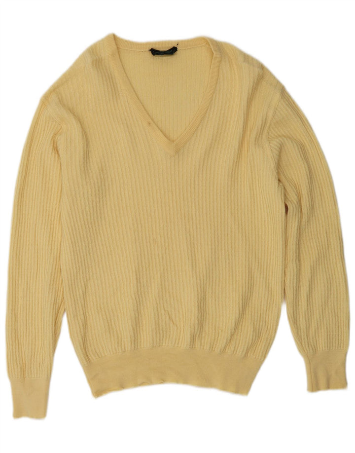 Vintage Herre V-hals sweater Medium Gul Uld