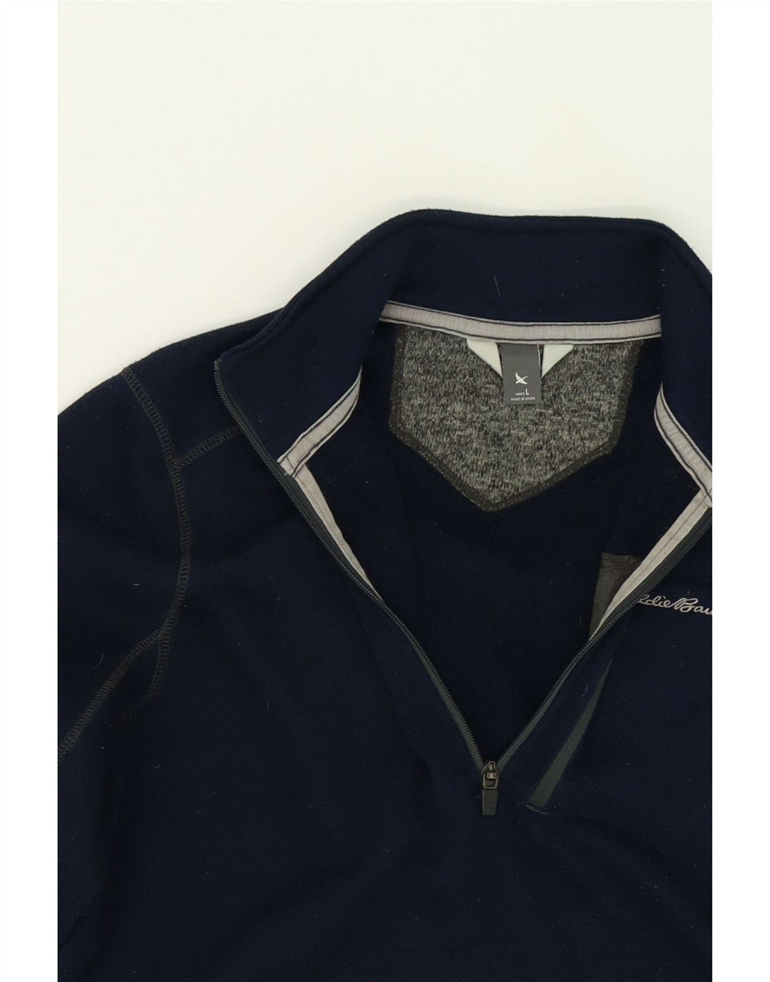EDDIE BAUER Mens Zip Neck Sweatshirt Jumper Large Navy Blue Polyester Vintage Eddie Bauer and Second-Hand Eddie Bauer from Messina Hembry 