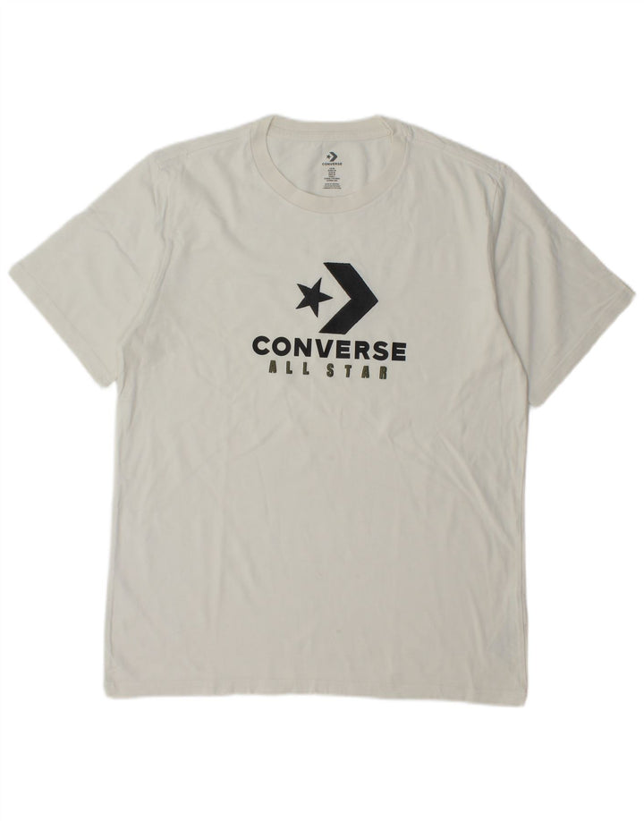 CONVERSE Mens Graphic T-Shirt Top Medium Off White Cotton