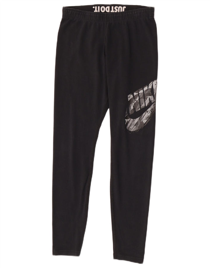 Nike Dame Grafiske Leggings UK 14 Medium Sort Bomuld