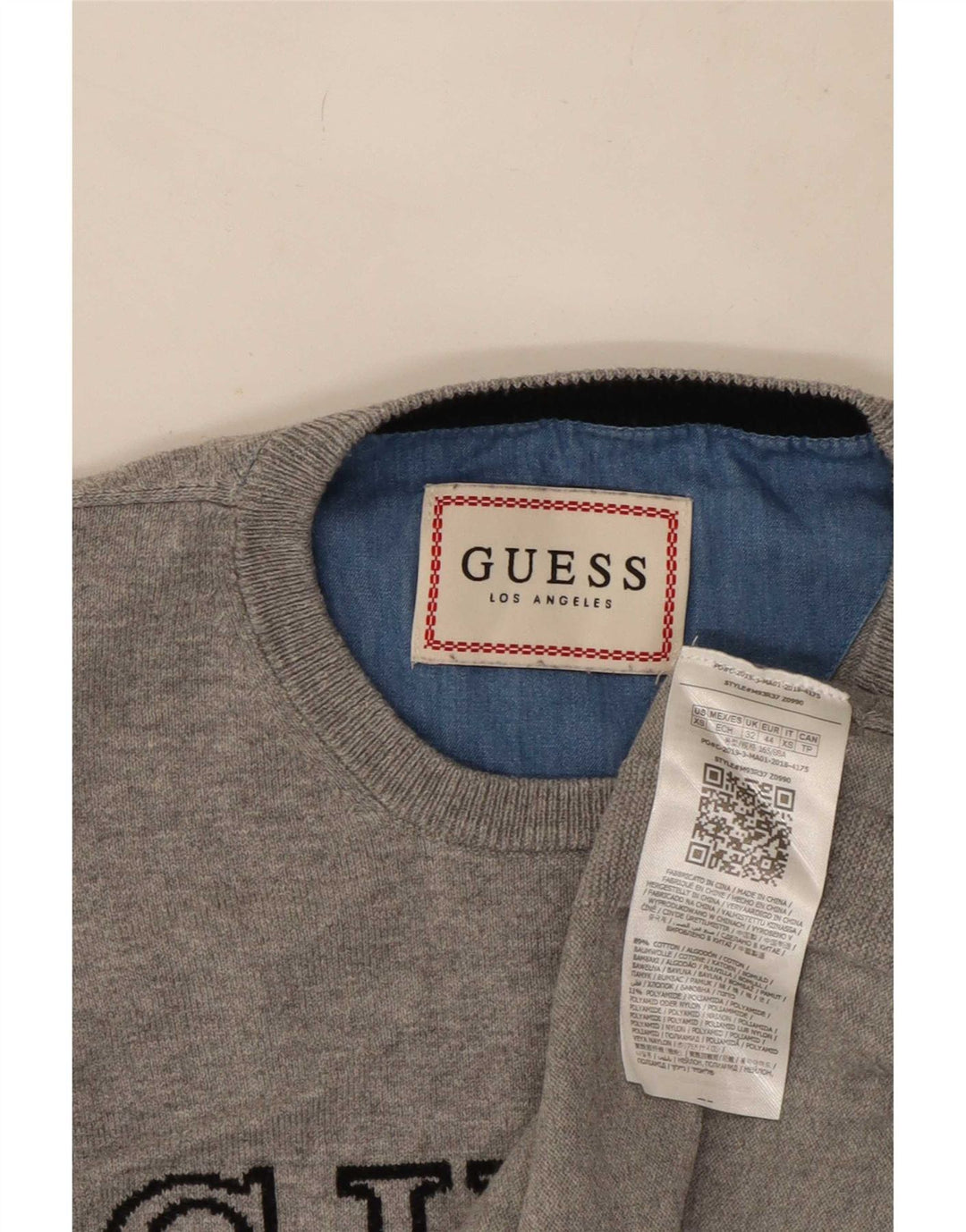 Guess Herre grafisk sweater med rund hals XS grå bomuld