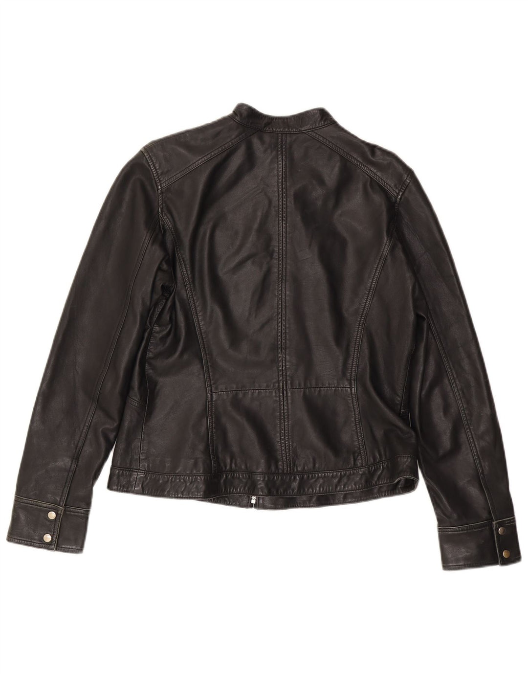 MONSOON Dame Læderjakke UK 14 Stor Sort Læder