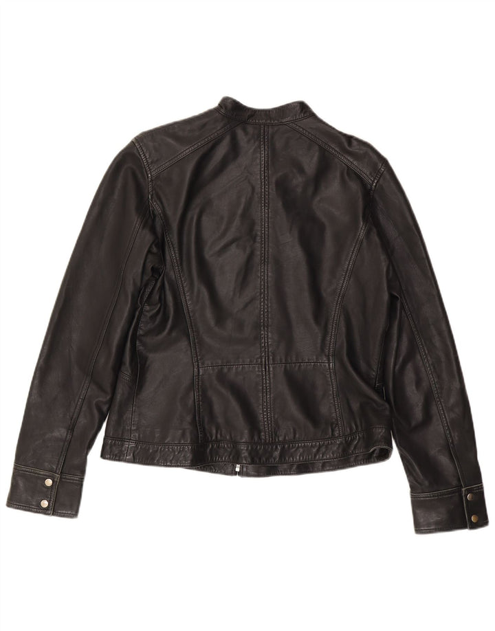 MONSOON Dame Læderjakke UK 14 Stor Sort Læder