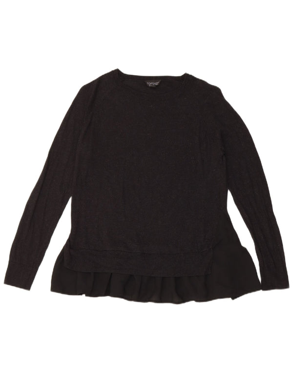 Topshop Womens Boat Neck Jumper Sweater UK 6 XS Black Polyester