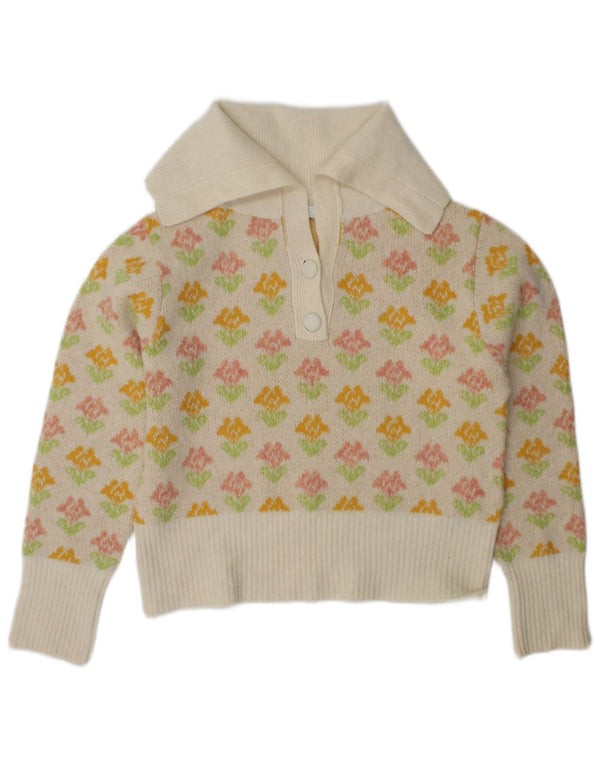 Zara Womens Crop Polo Neck Jumper Sweater UK 14 Medium White Floral Nylon