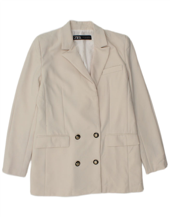 Zara Dame Dobbeltradet Blazer Jacket UK 10 Small White Polyester