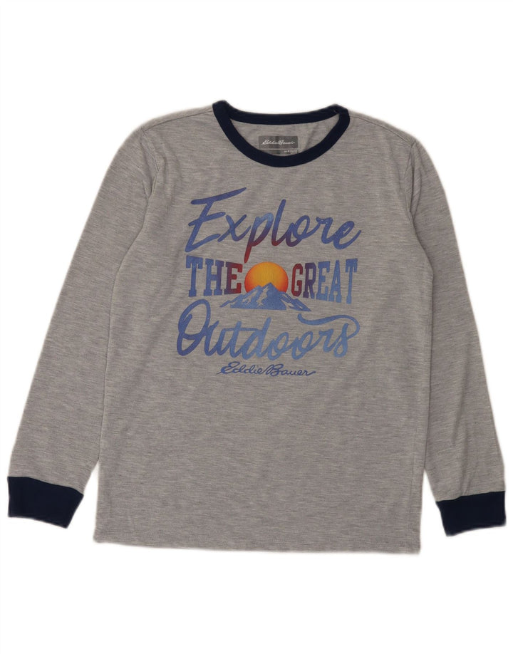 Eddie Bauer Drenge Grafisk Top Langærmet 10-11 år Medium Grå Flecked