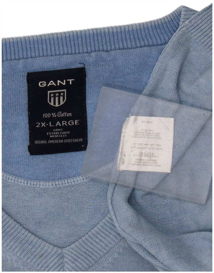 Gant Herre V-hals sweater 2XL Blå Bomuld