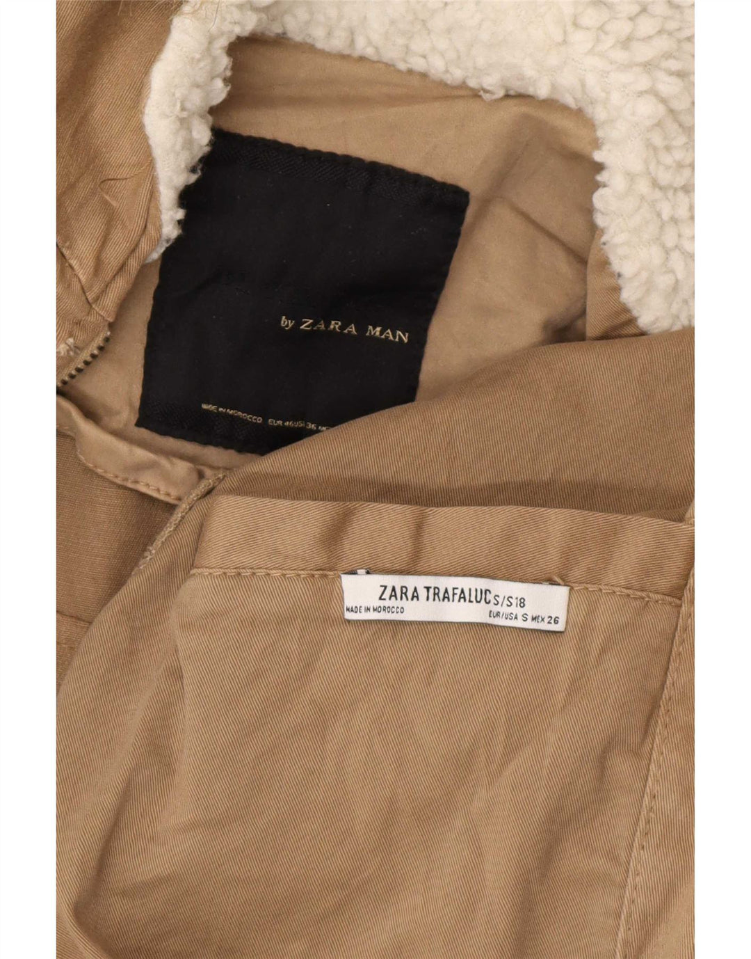 Zara Herre Hooded Parka Jacket UK 36 Small Beige