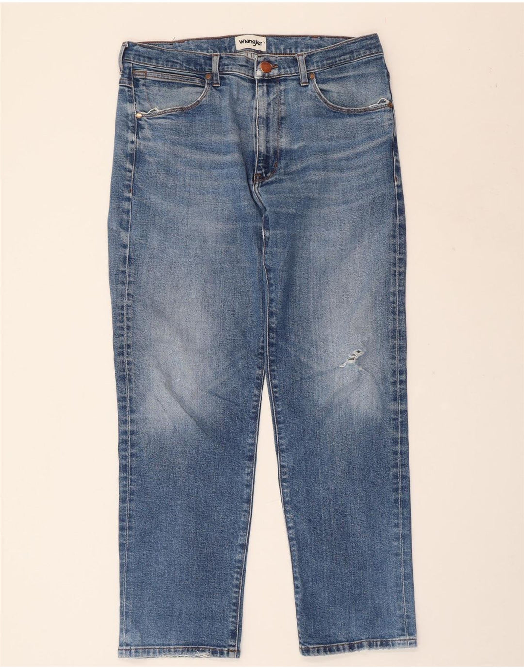 WRANGLER Herre Distressed Straight Jeans W34 L30 Blå Bomuld
