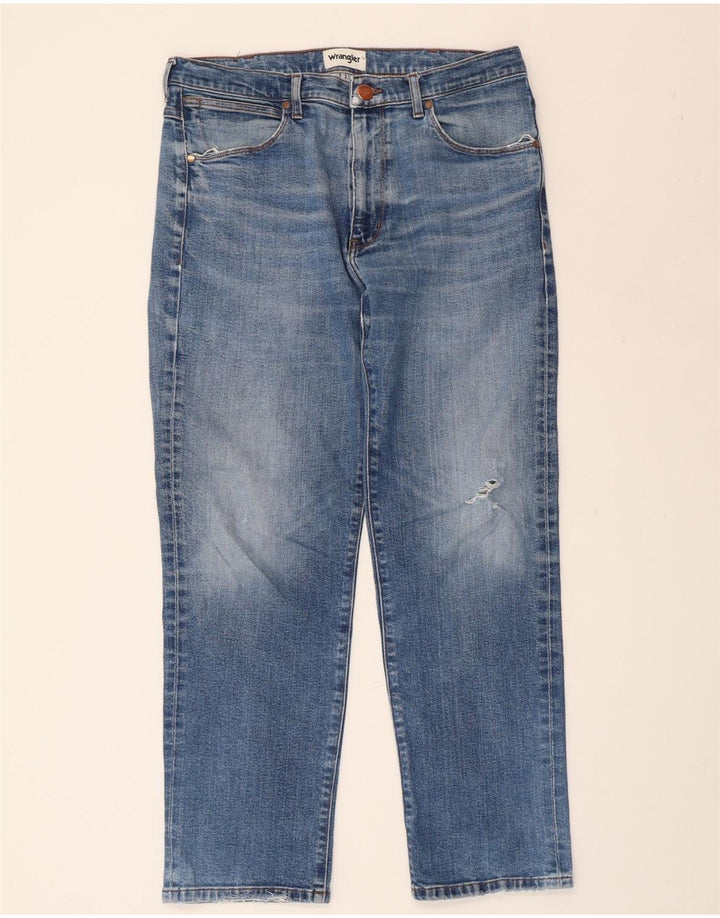 WRANGLER Herre Distressed Straight Jeans W34 L30 Blå Bomuld