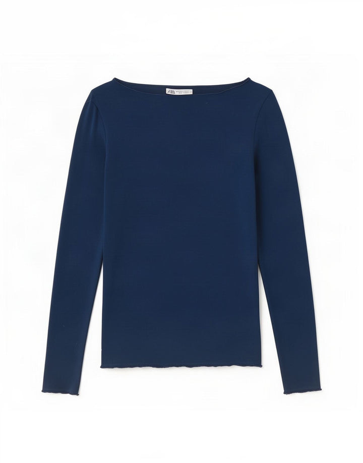 Zara Dame Top Langærmet UK 8 Small Navy Blue