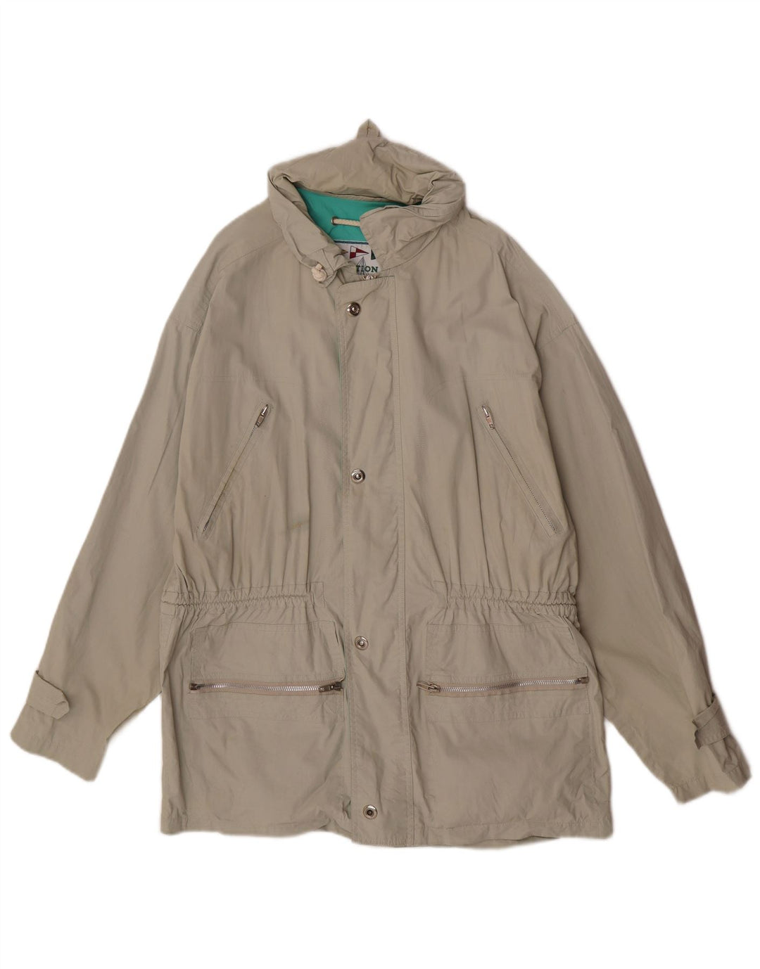 Vintage Herre Hooded Utility Jacket IT 48 Medium Grey Bomuld