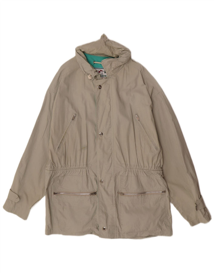 Vintage Herre Hooded Utility Jacket IT 48 Medium Grey Bomuld