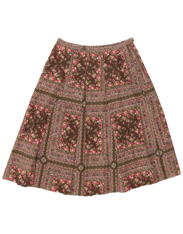 Vintage A-line nederdel til kvinder W30 Medium Khaki Blomsterbomuld