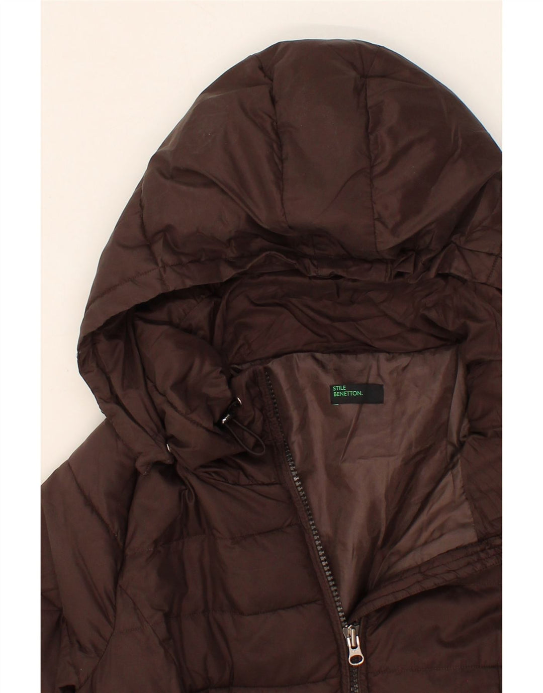 BENETTON Womens Hooded Padded Coat UK 8 Small Brown Polyamide Vintage Benetton and Second-Hand Benetton from Messina Hembry 