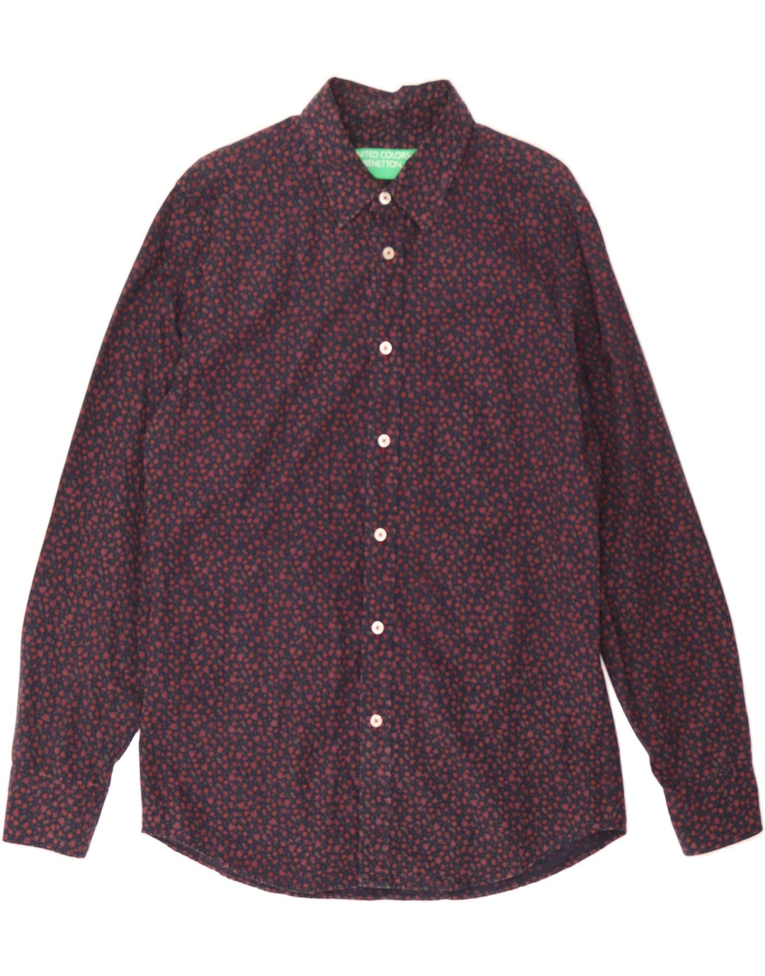 BENETTON Mens Shirt Large Navy Blue Floral Cotton Vintage Benetton and Second-Hand Benetton from Messina Hembry 