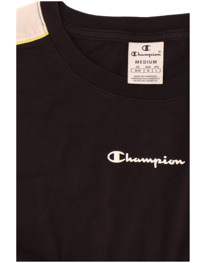 Champion Womens Crop Grafisk T-Shirt Top UK 12 Medium Black Colourblock