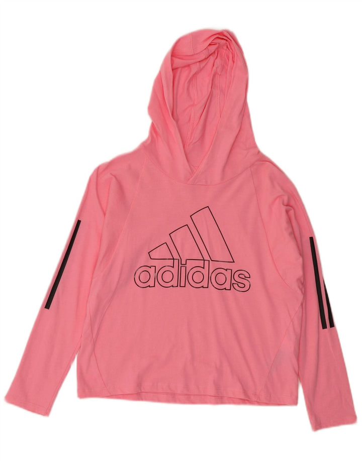 Adidas Dame Grafisk Loose Fit Hoodie Jumper UK 10 Small Pink Bomuld