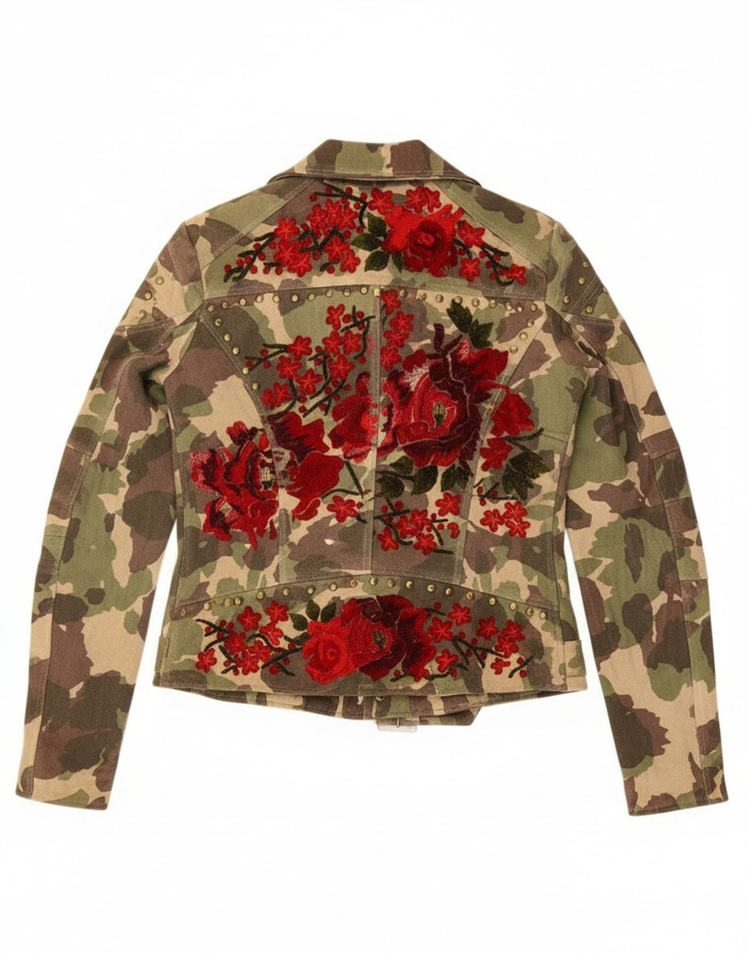 Vintage dame ruskind bikerjakke UK 16 Stor grøn camouflage læder