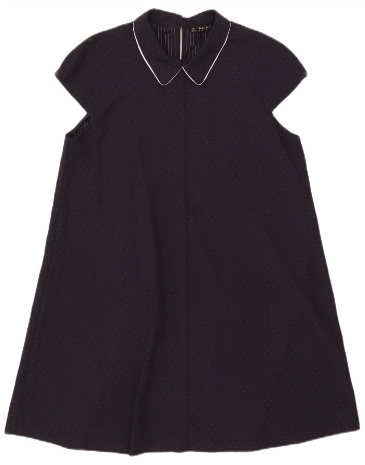 Zara Dame A-Line Kjole UK 14 Stor Marineblå Plettet Polyester