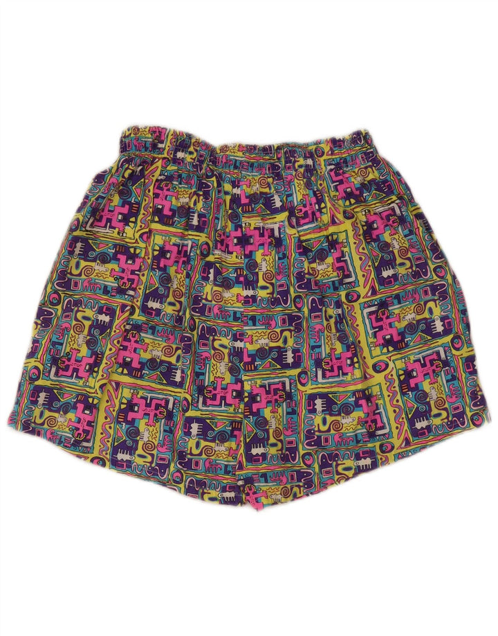 Vintage dameshorts med høj talje Small W27 flerfarvet patchwork bomuld