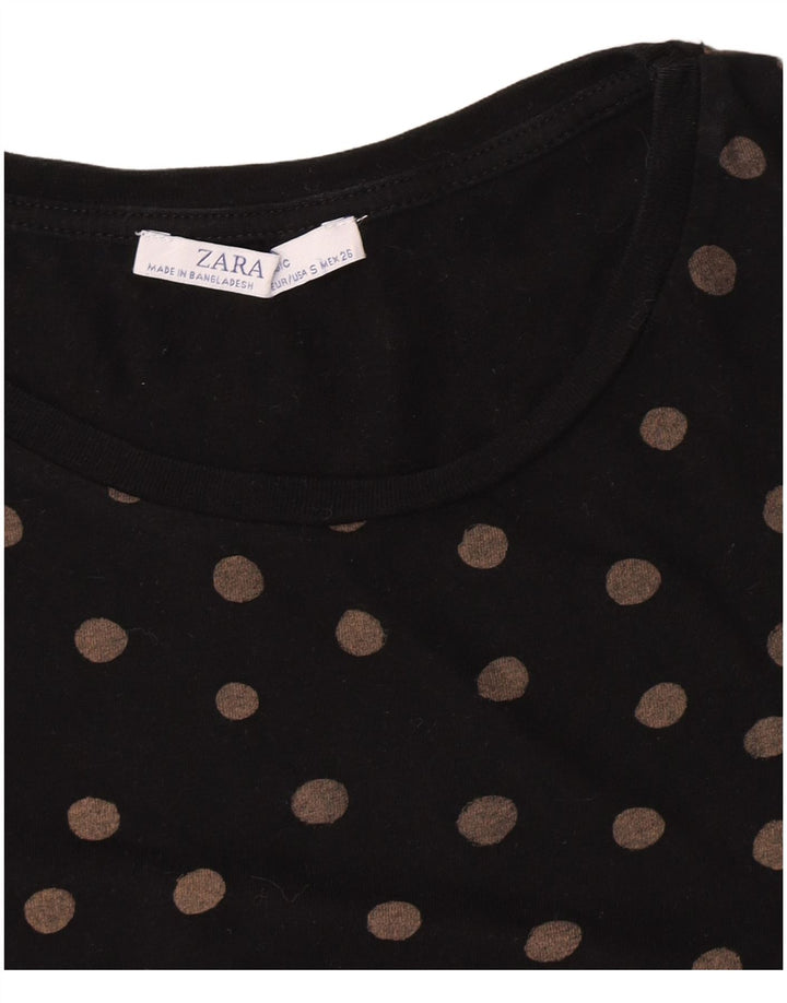 Zara T-Shirt Top UK 10 Small Black Polka Dot