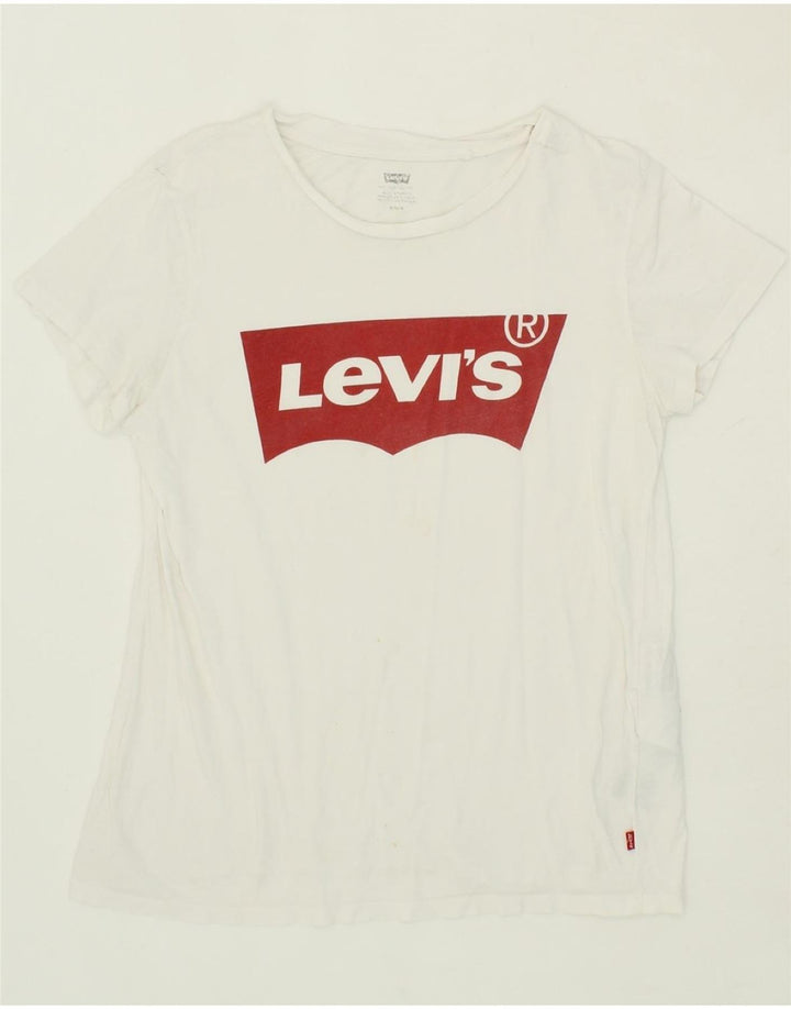 LEVI'S Womens Graphic T-Shirt Top UK 12 Medium White Cotton Vintage Levi's and Second-Hand Levi's from Messina Hembry 
