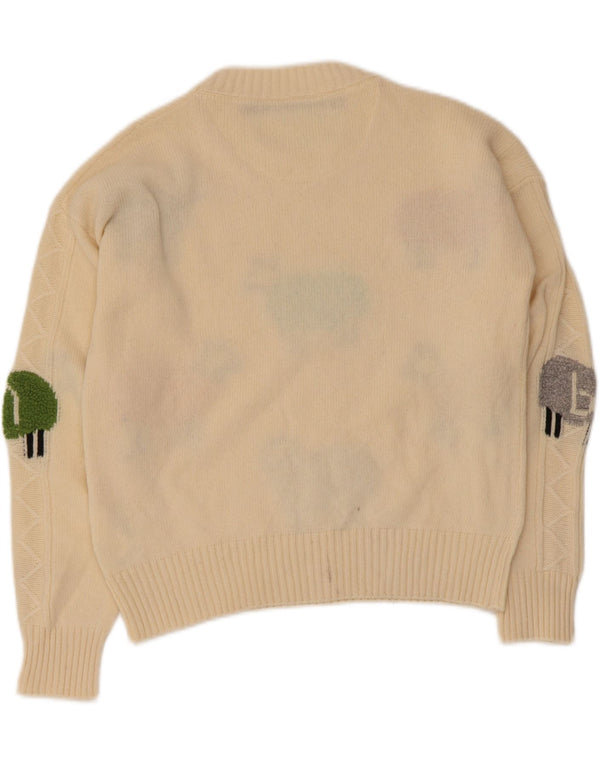 Benetton Dame Crew Neck Jumper Sweater UK 10 Small Beige Animal Print