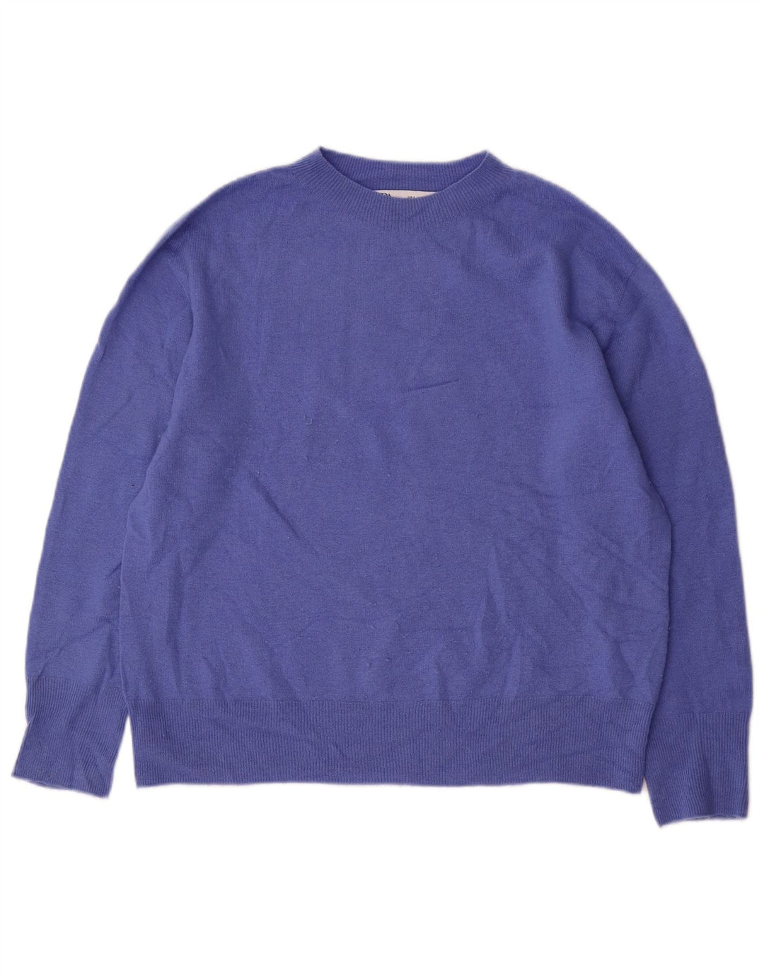Zara Dame Oversized Crew Neck Jumper Sweater UK 10 Small Blue Wool