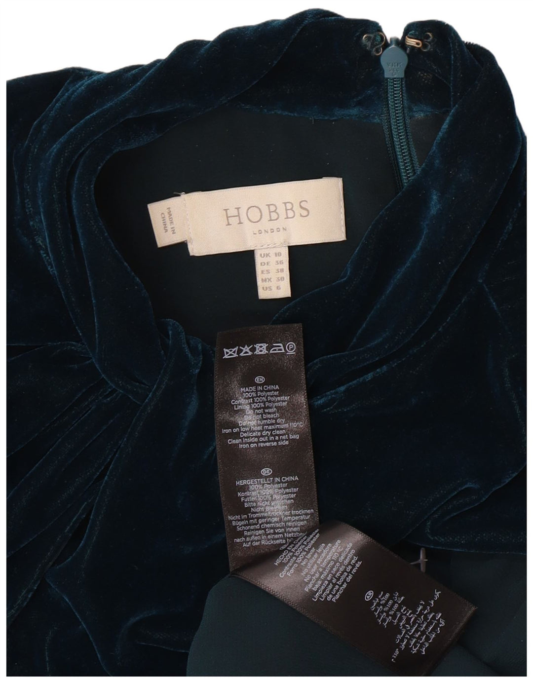 HOBBS Dame Oversized Velour A-Line Kjole UK 10 Small Green Colourblock