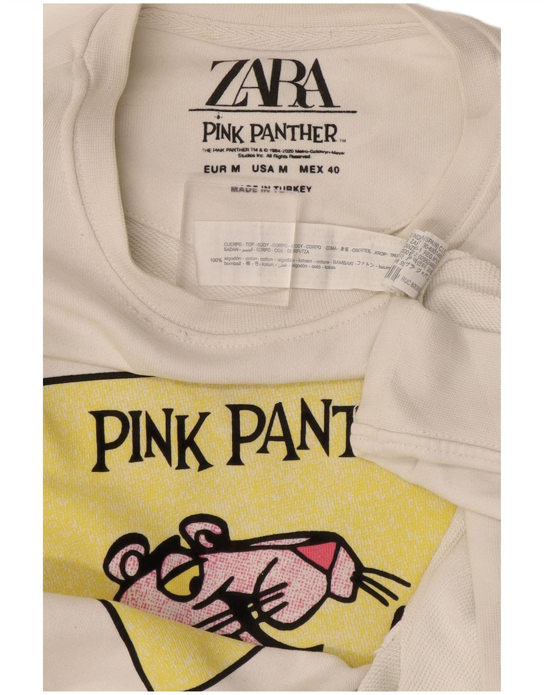 Zara Herre Pink Panther Grafisk Sweatshirt Jumper Medium Hvid Bomuld