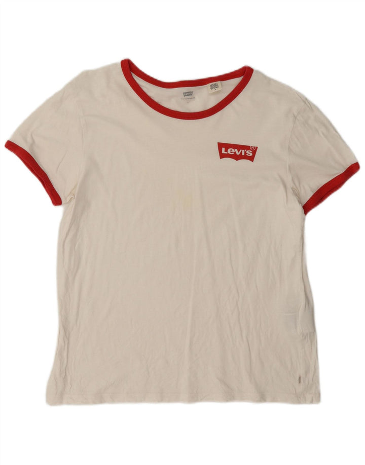 Levi's Dame T-Shirt Top UK 16 Stor Hvid Bomuld