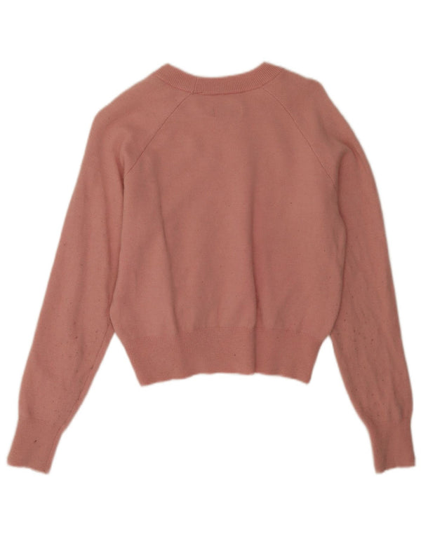 Jack Wills Womens Crop Oversized Boat Neck Jumper Sweater UK 6 XS Pink