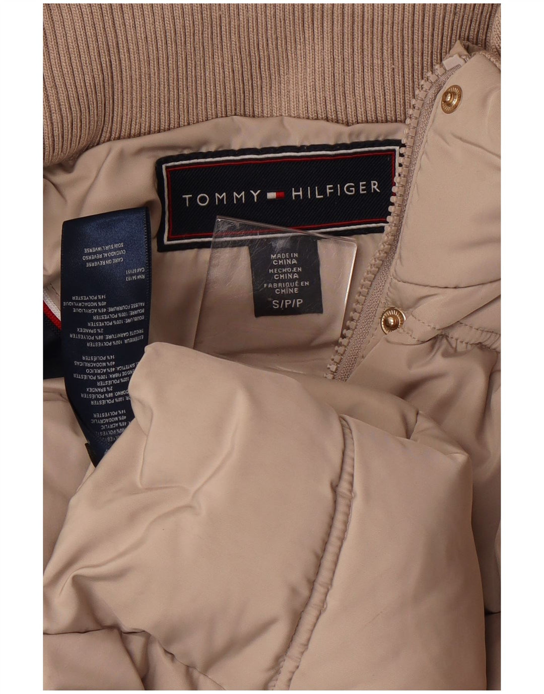 TOMMY HILFIGER Womens Oversized Hooded Padded Coat UK 10 Small Beige