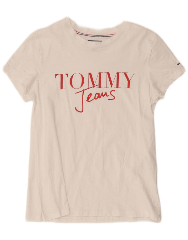 Tommy Hilfiger Dame Grafisk T-Shirt Top UK 6 XS Hvid