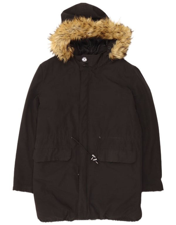 Zara Herre Hooded Parka Jacket UK 40 Large Black Bomuld