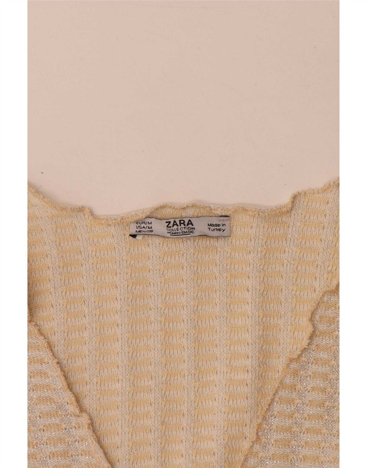 Zara Womens Crop Knit Bluse Top UK 14 Medium Beige Flecked