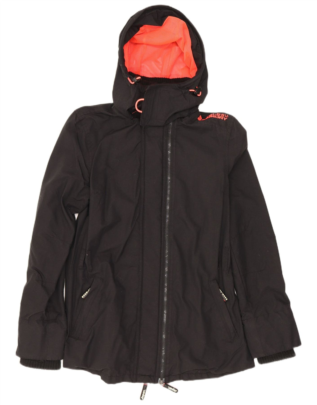 Superdry Womens The Windmac Regnjakke med hætte UK 36 Lille sort polyester