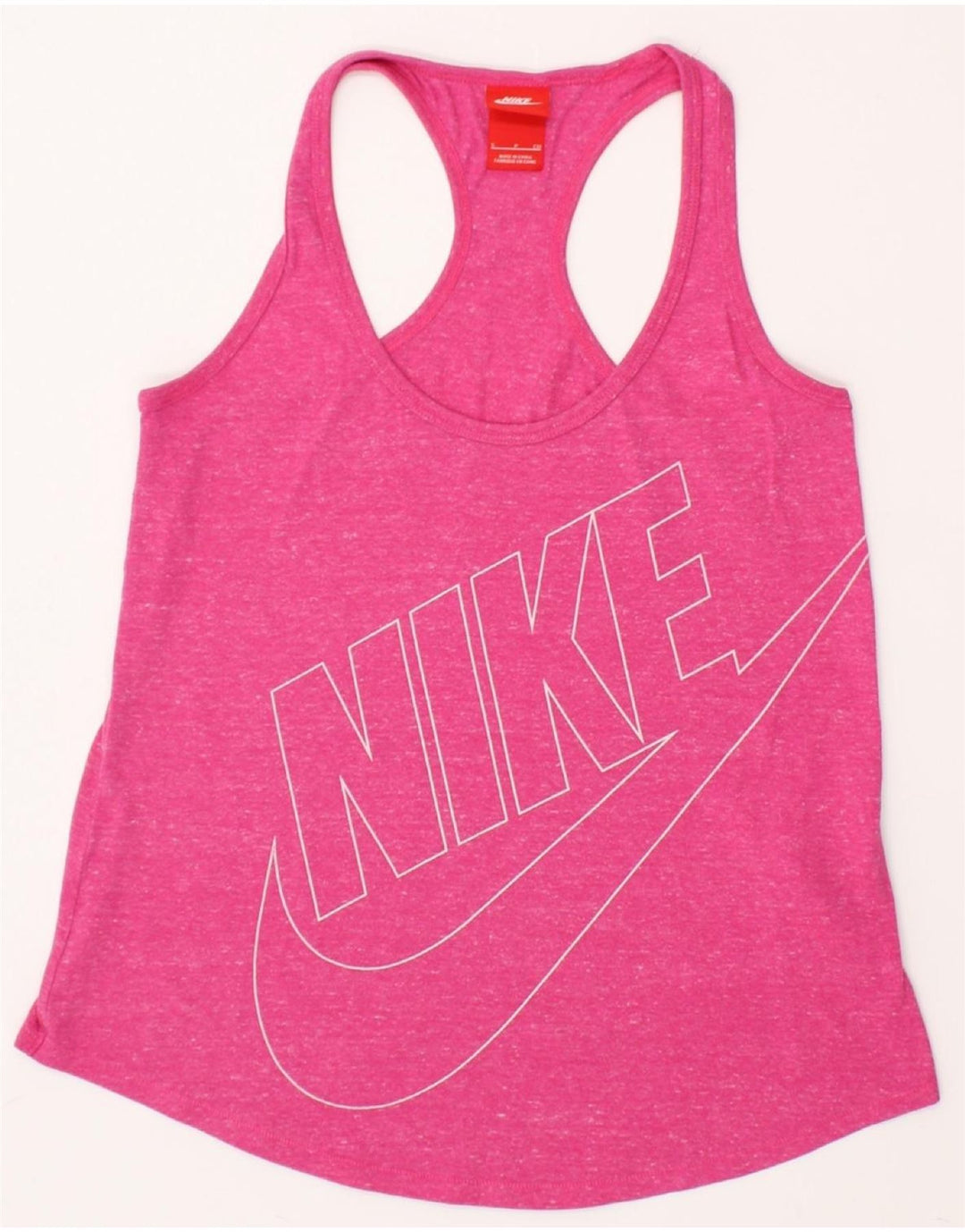 NIKE Womens Graphic Vest Top UK 8 Small Pink Flecked Cotton Vintage Nike and Second-Hand Nike from Messina Hembry 