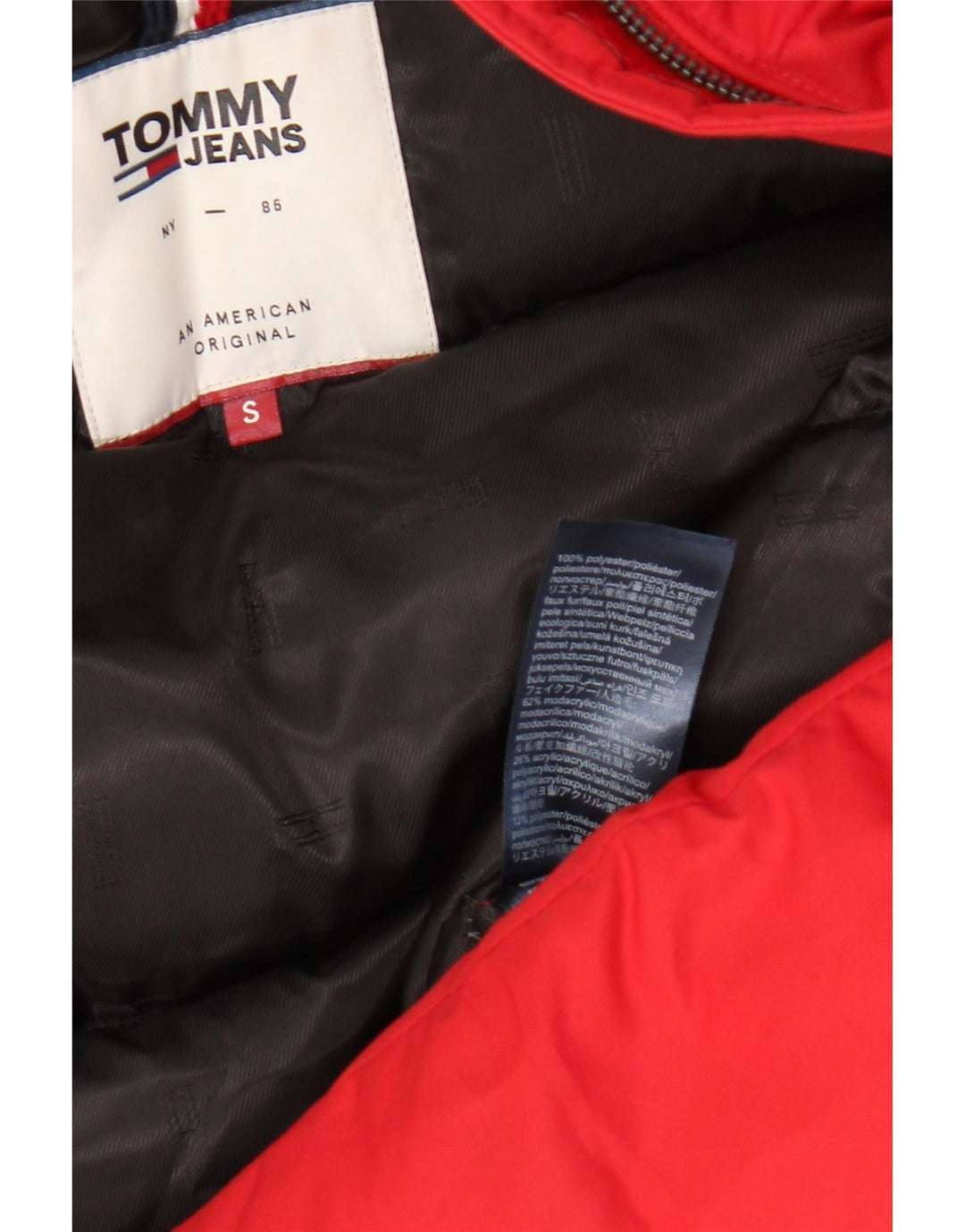 Tommy Hilfiger Dame Hætte Polstret Jakke UK 10 Lille Rød Polyester